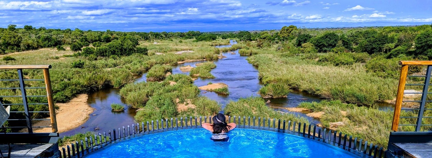 Cara in Kruger Shalati pool looking out over the river