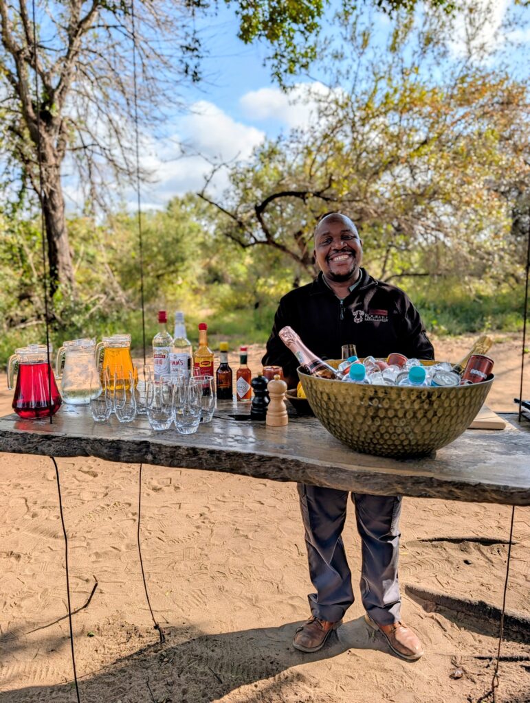 Drinks at RockFig Safari Lodge bush breakfast