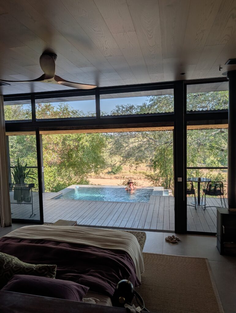 Cara in plunge pool at Tanda Tula