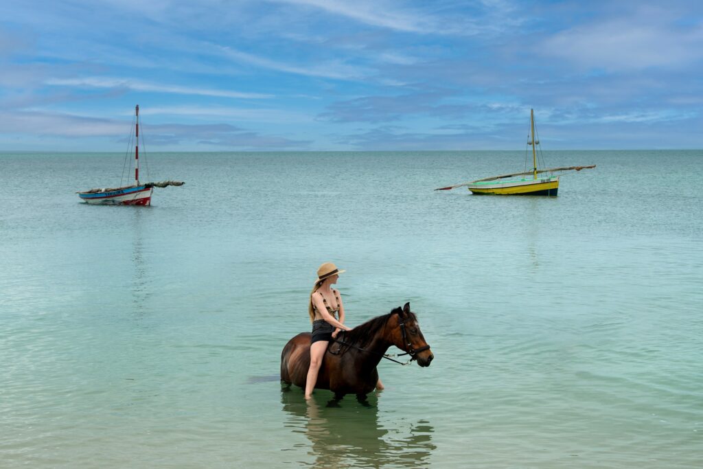 Beach horseback riding at Benguerra Island